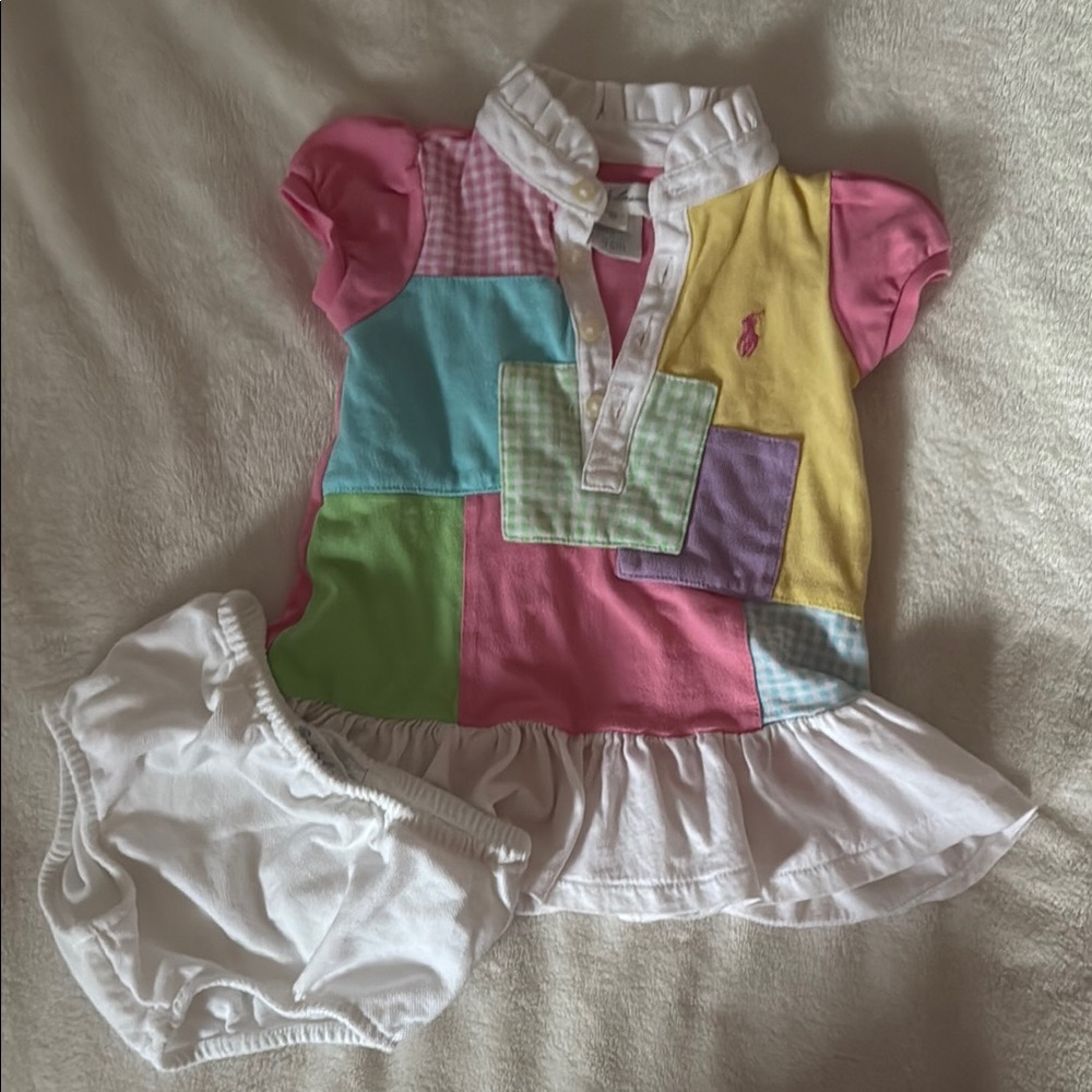 Colorful Patchwork Baby Dress with Bloomers by Ralph Lauren